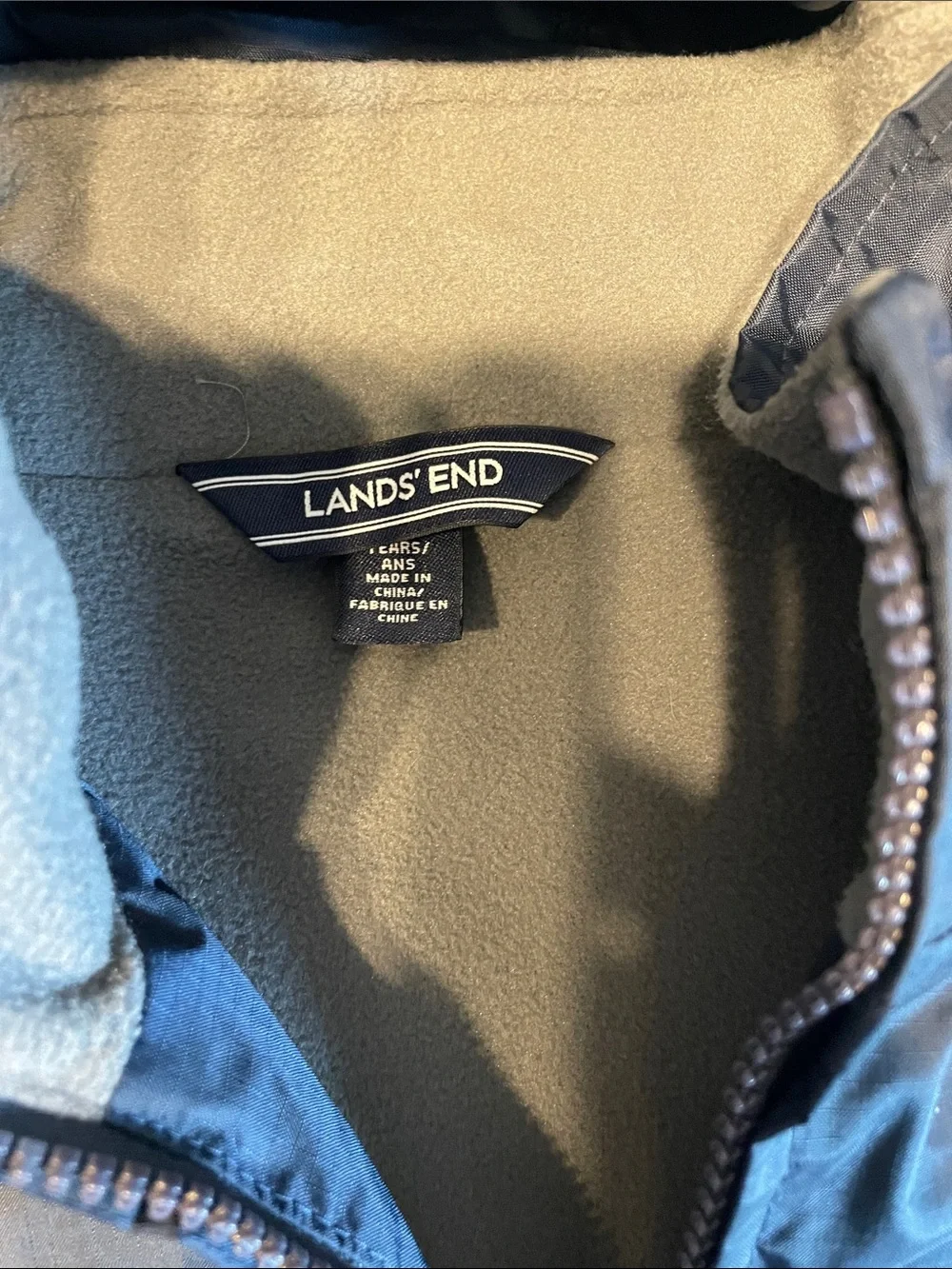 Lands' End Kids Navy Blue Hooded Uniform Fleece Lined Raincoat